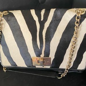 Kate Spade Zebra and Leather Purse with Gold Chain Strap. Like New